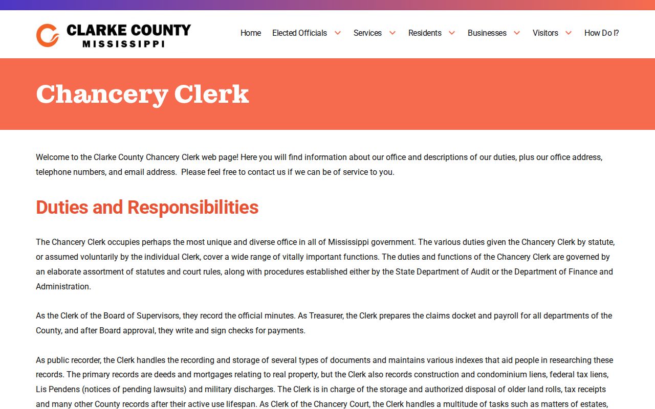 Clarke County civil dockets Chancery Clerk office information