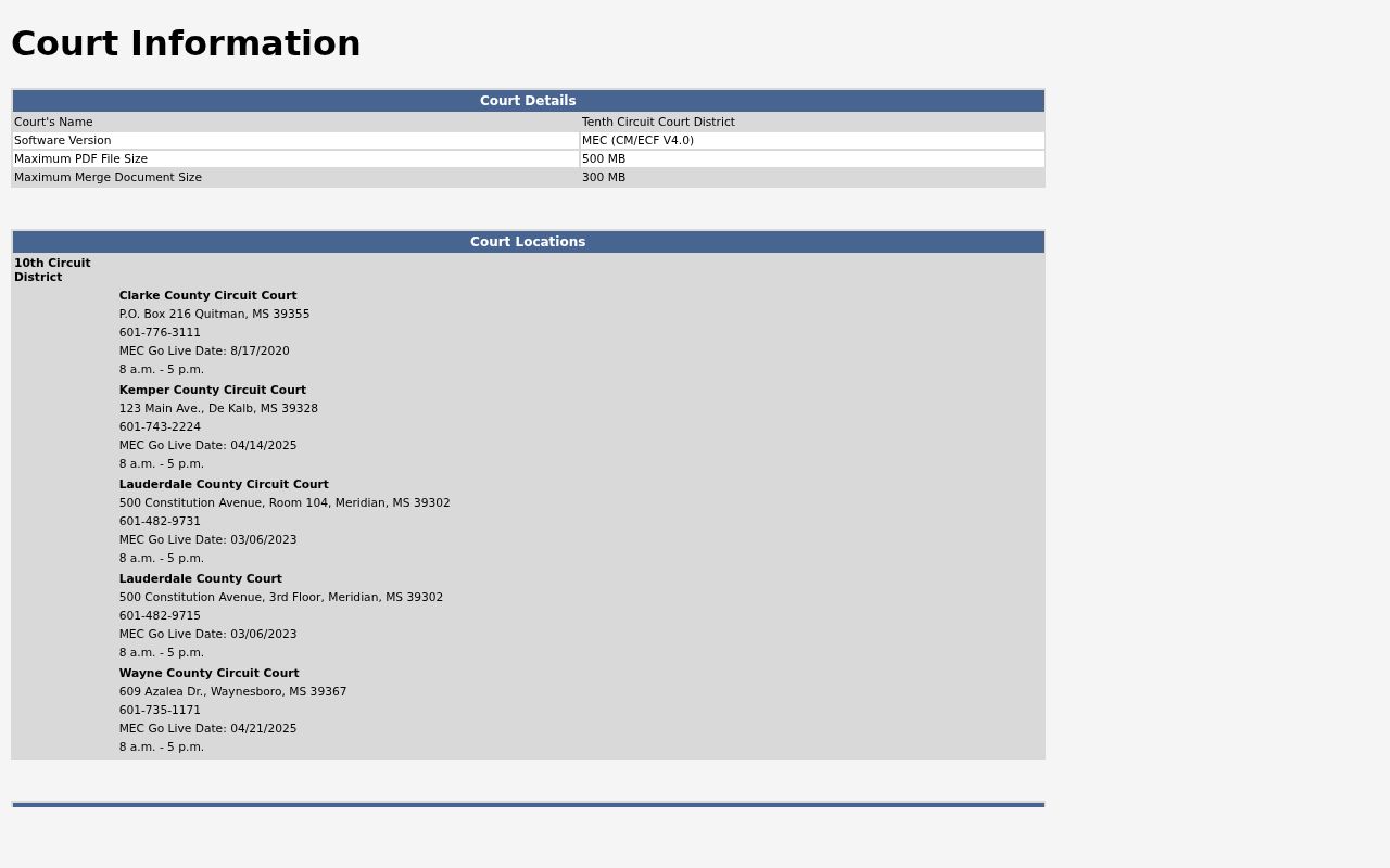Clarke County criminal dockets Tenth Circuit MEC CourtInfo access