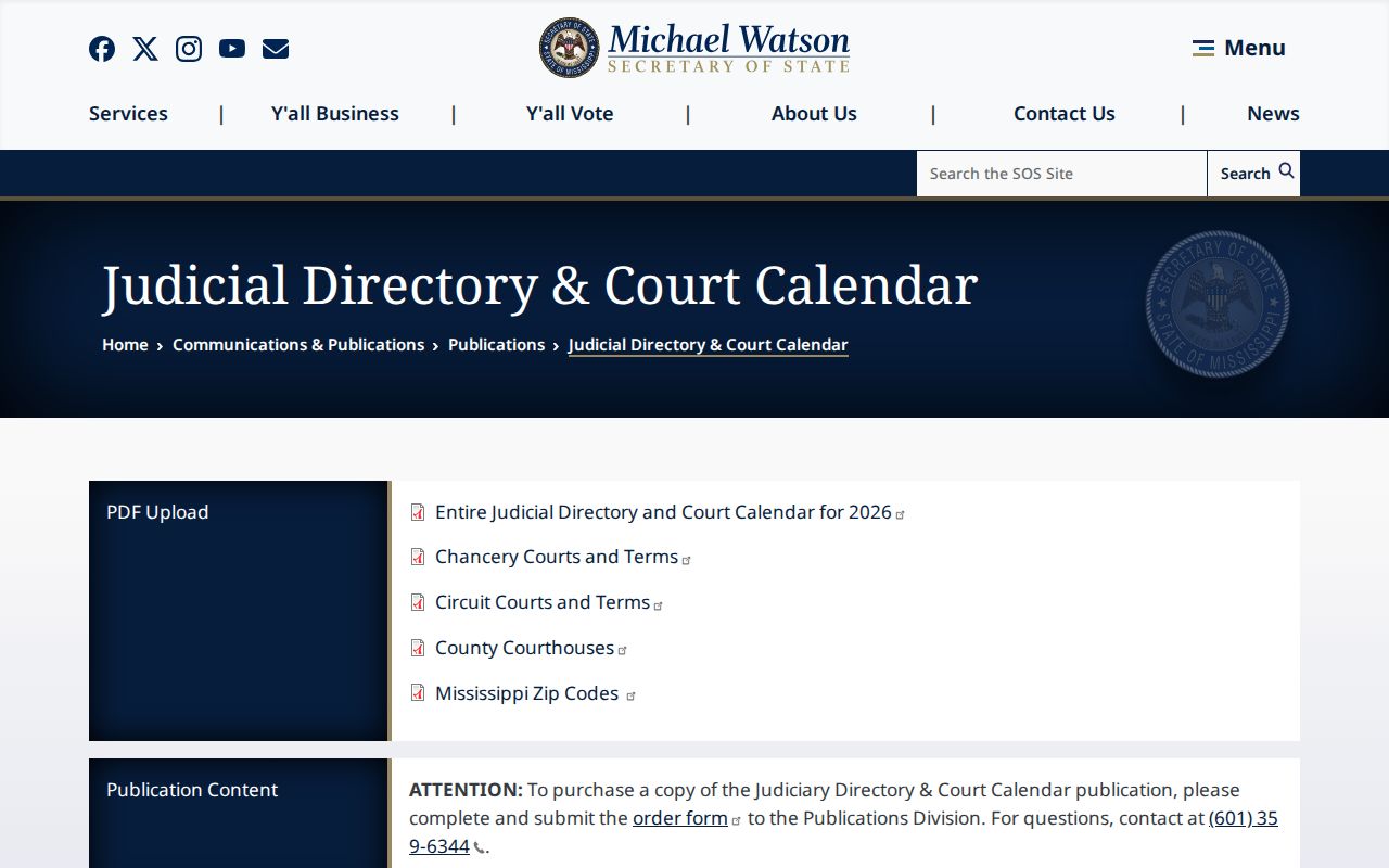Clarke County court docket Mississippi judicial directory reference